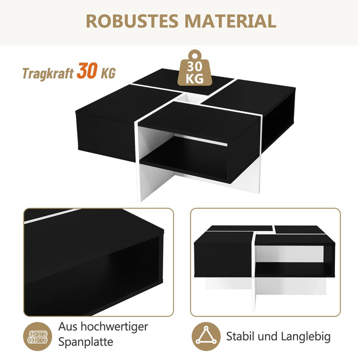 Quadratischer Couchtisch – 70x70x35 cm, 5 offene Fächer - YB - N625P170657B - 4 - Yorbay.de