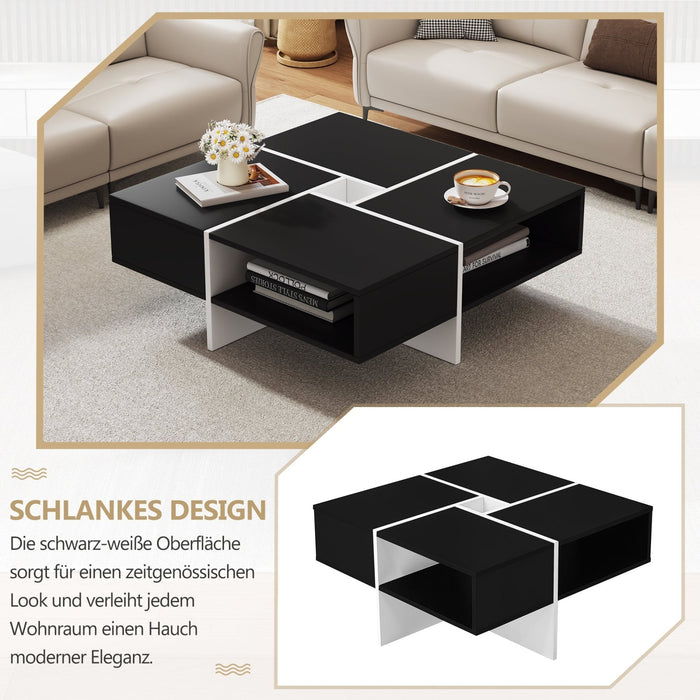 Quadratischer Couchtisch – 70x70x35 cm, 5 offene Fächer - YB - N625P170657B - 6 - Yorbay.de