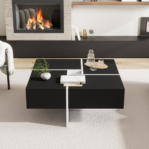 Quadratischer Couchtisch (70x70x35 cm) - Schwarzes und weißes Design - YB - N625P170658B - 2 - Yorbay.de