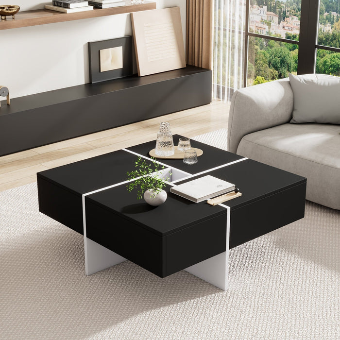 Quadratischer Couchtisch (70x70x35 cm) - Schwarzes und weißes Design - YB - N625P170658B - 6 - Yorbay.de