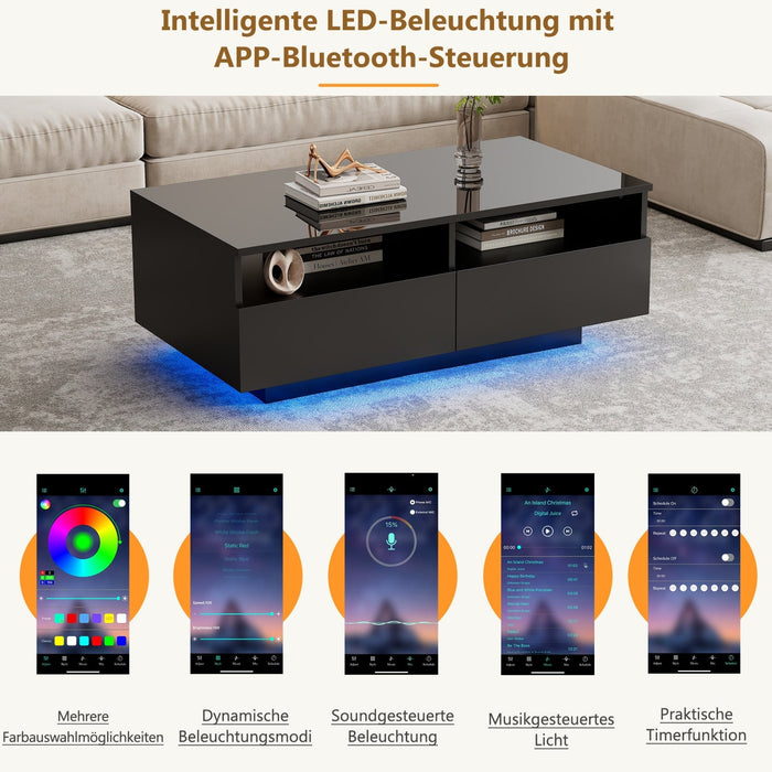 LED Hochglanz Couchtisch mit 2 Schubladen und 16 Farben LED Lichter - YB - N625P170660B - 4 - Yorbay.de