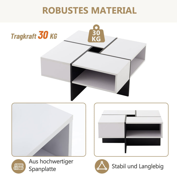 Quadratischer Couchtisch – 70x70x35 cm, 5 offene Fächer - YB - N625P170657B - 12 - Yorbay.de