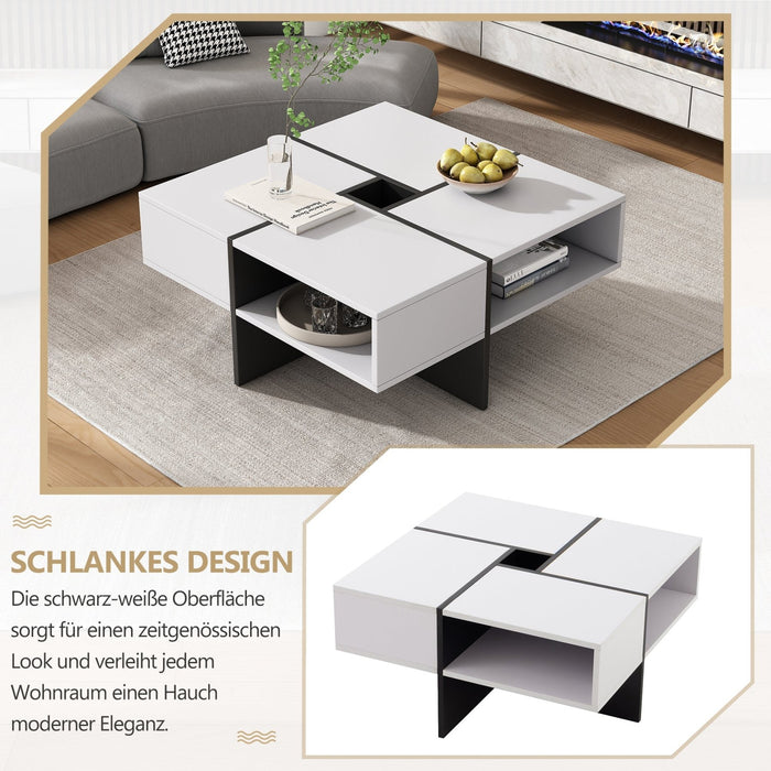 Quadratischer Couchtisch – 70x70x35 cm, 5 offene Fächer - YB - N625P170657B - 14 - Yorbay.de