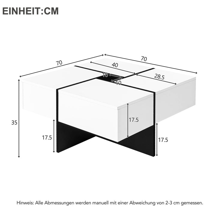 Quadratischer Couchtisch (70x70x35 cm) - Schwarzes und weißes Design - YB - N625P170658B - 9 - Yorbay.de