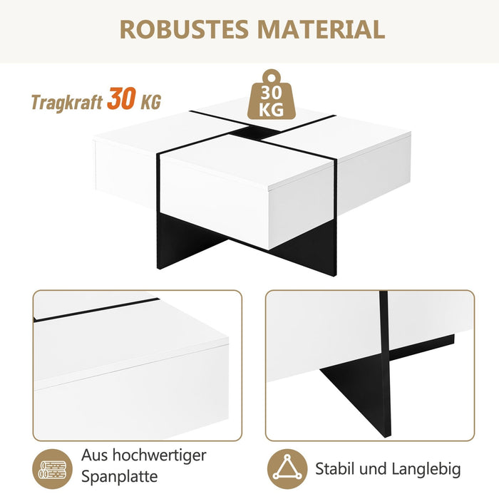 Quadratischer Couchtisch (70x70x35 cm) - Schwarzes und weißes Design - YB - N625P170658B - 10 - Yorbay.de