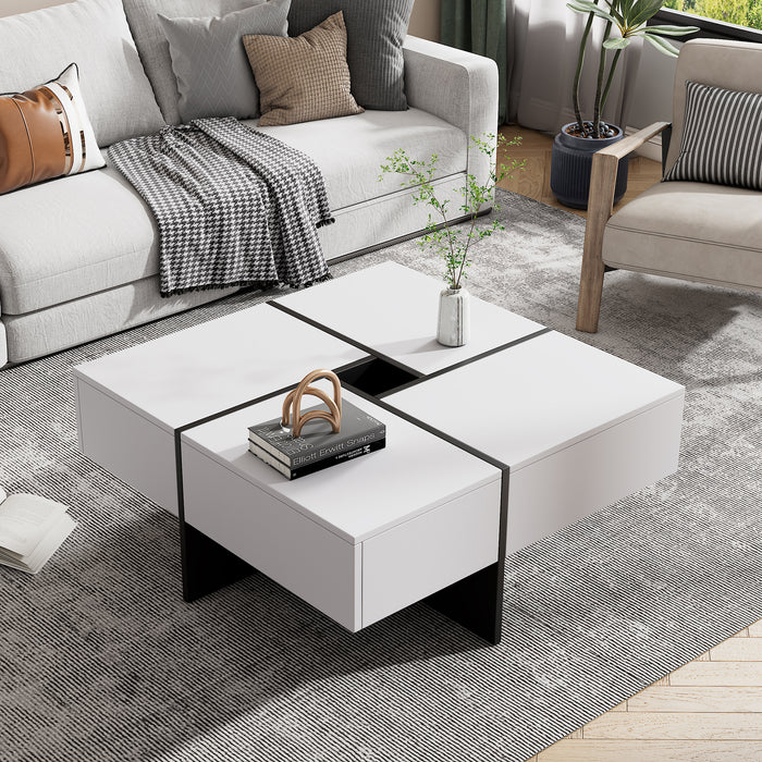 Quadratischer Couchtisch (70x70x35 cm) - Schwarzes und weißes Design