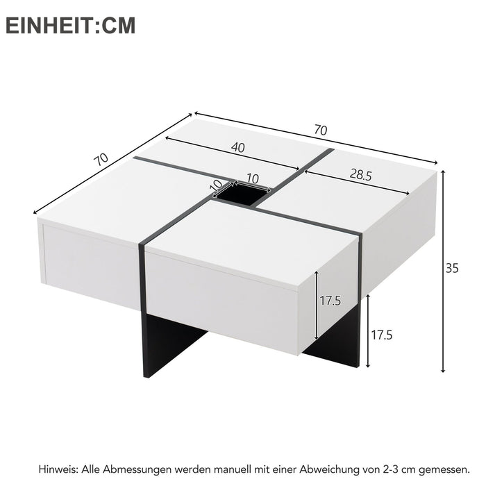 Quadratischer Hochglanz - Couchtisch 70x70x35 cm – schwarz - weiß, 4 Schubladen - YB - N625P170659B - 12 - Yorbay.de