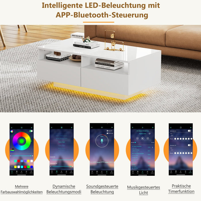 LED Hochglanz Couchtisch mit 2 Schubladen und 16 Farben LED Lichter - YB - N625P170660W - 12 - Yorbay.de