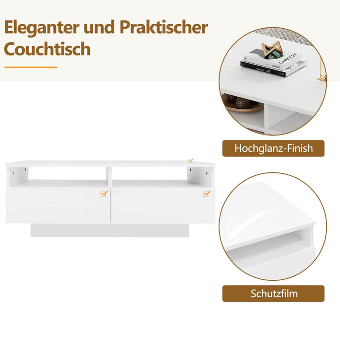 LED Hochglanz Couchtisch mit 2 Schubladen und 16 Farben LED Lichter - YB - N625P170660W - 13 - Yorbay.de