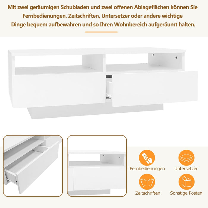 LED Hochglanz Couchtisch mit 2 Schubladen und 16 Farben LED Lichter - YB - N625P170660W - 15 - Yorbay.de