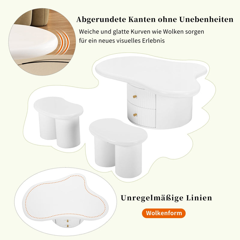 Couchtisch in Wolkenform mit 2 Schubladen und 2 Hockern - YB - N625P192940933W - 6 - Yorbay.de