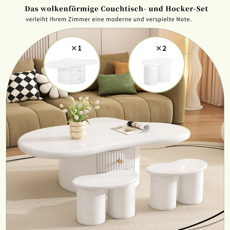 Couchtisch in Wolkenform mit 2 Schubladen und 2 Hockern - YB - N625P192940933W - 7 - Yorbay.de