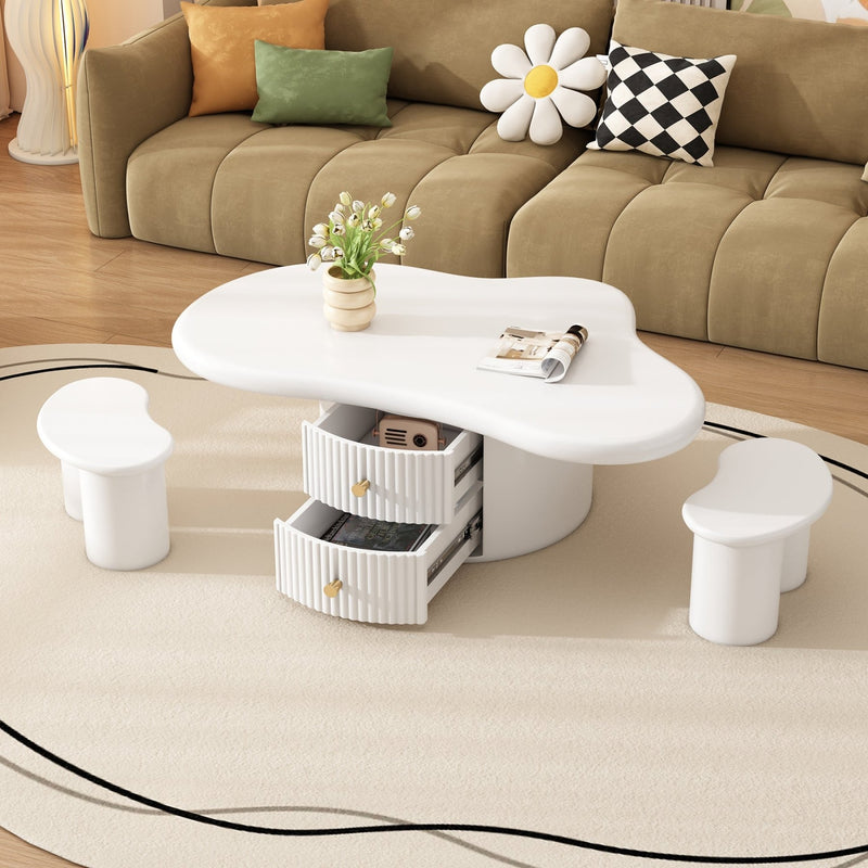 Couchtisch in Wolkenform mit 2 Schubladen und 2 Hockern - YB - N625P192940933W - 9 - Yorbay.de