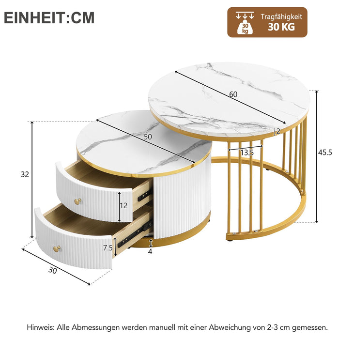 2-teiliges Couchtisch-Set in Hochglanz-Marmoroptik mit Schubladen