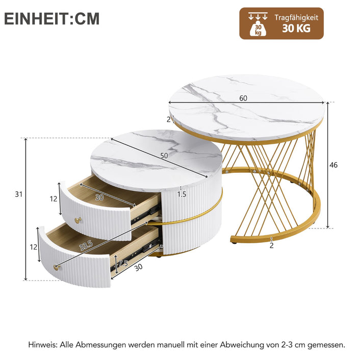 2-teiliges Couchtisch-Set in Hochglanz-Marmoroptik mit Schubladen