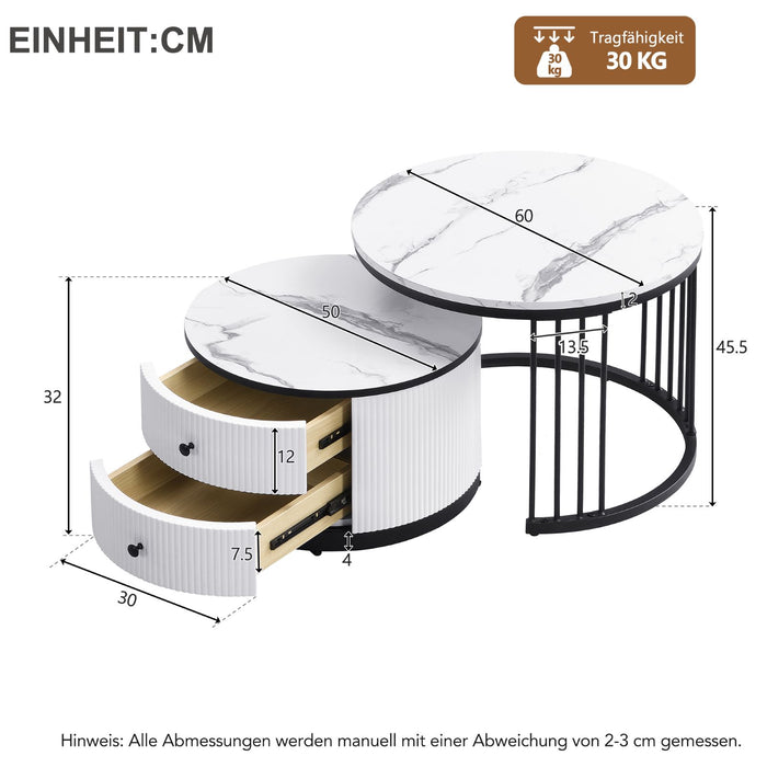 2-teiliges Couchtisch-Set in Hochglanz-Marmoroptik mit Schubladen