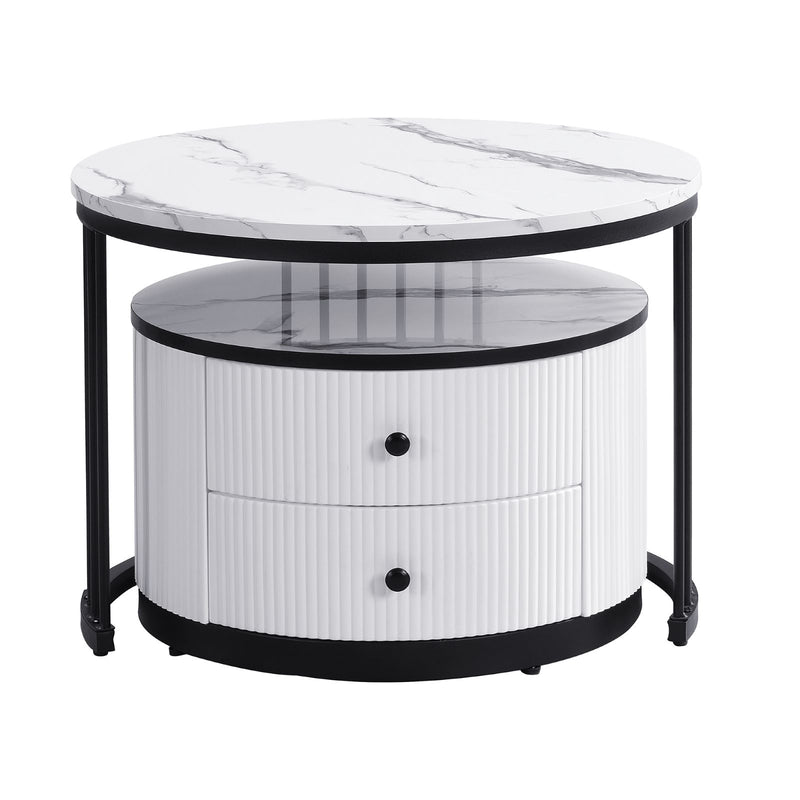 2-teiliges Couchtisch-Set in Hochglanz-Marmoroptik mit Schubladen