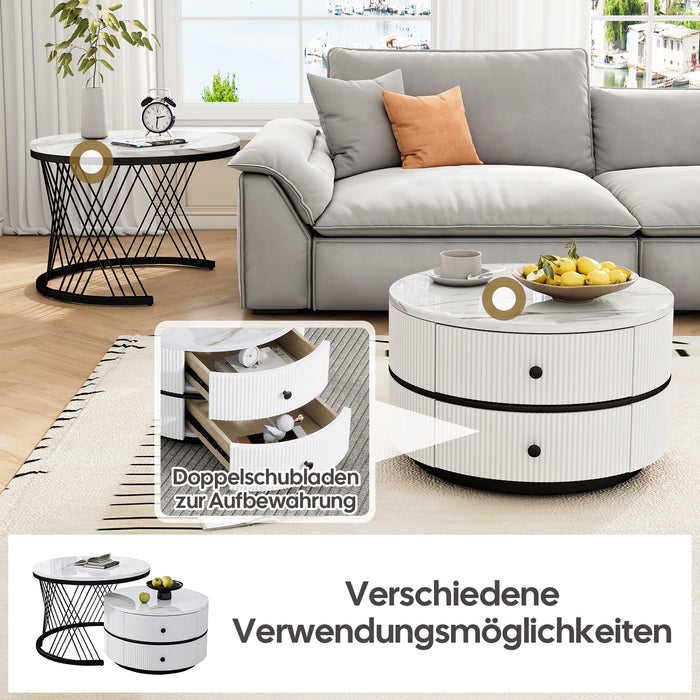 2-teiliges Couchtisch-Set in Hochglanz-Marmoroptik mit Schubladen