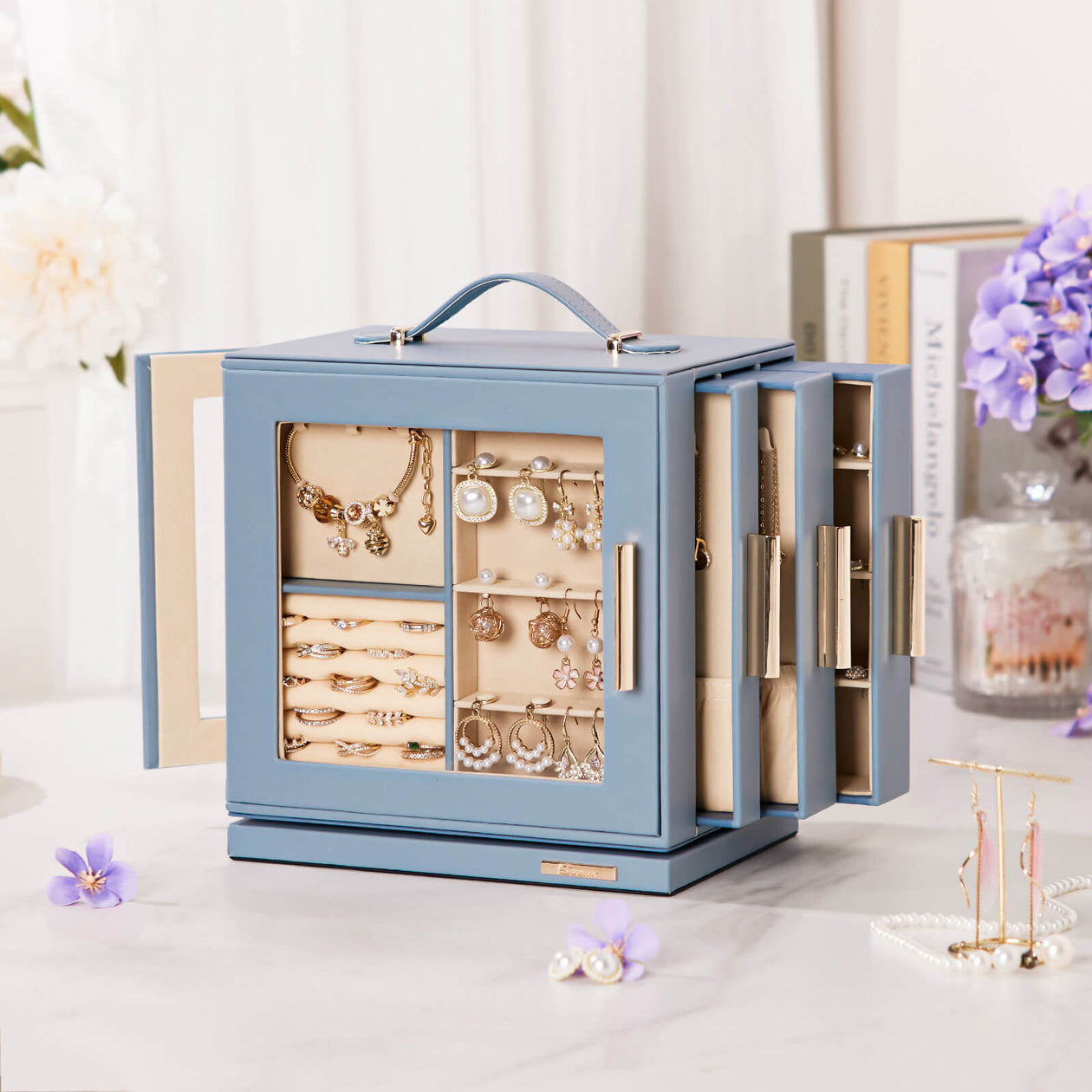 Yorbay Schmuckkästchen mit 360° Drehung Blaugrau - SL008-C148 - 34 - Yorbay.de