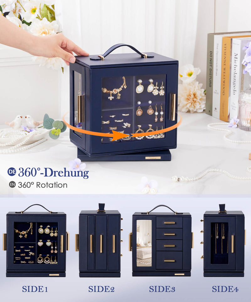 Yorbay Schmuckkästchen mit 360° Drehung, Klarem Schaufenster und 9 Schubladen - SL008 - C146 - 65 - Yorbay.de