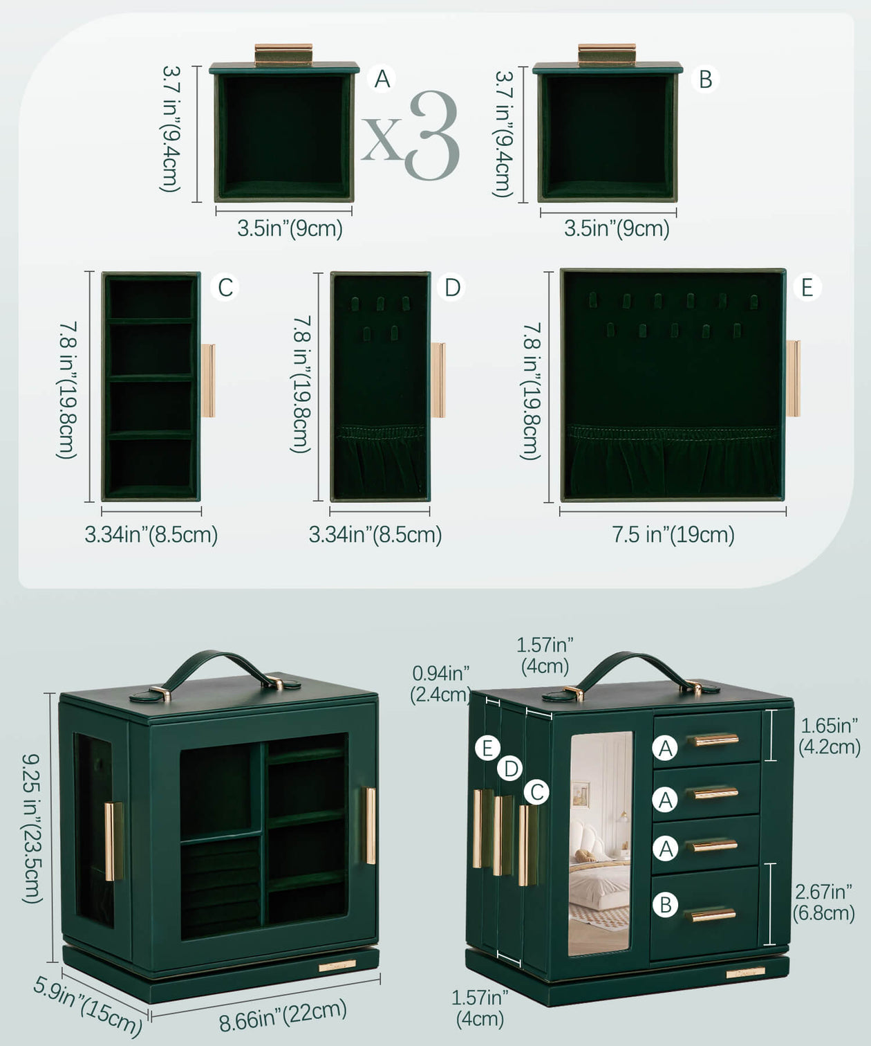 Yorbay Schmuckkästchen mit 360° Drehung Schwarz-Rot - SL008-C152 - 66 - Yorbay.de