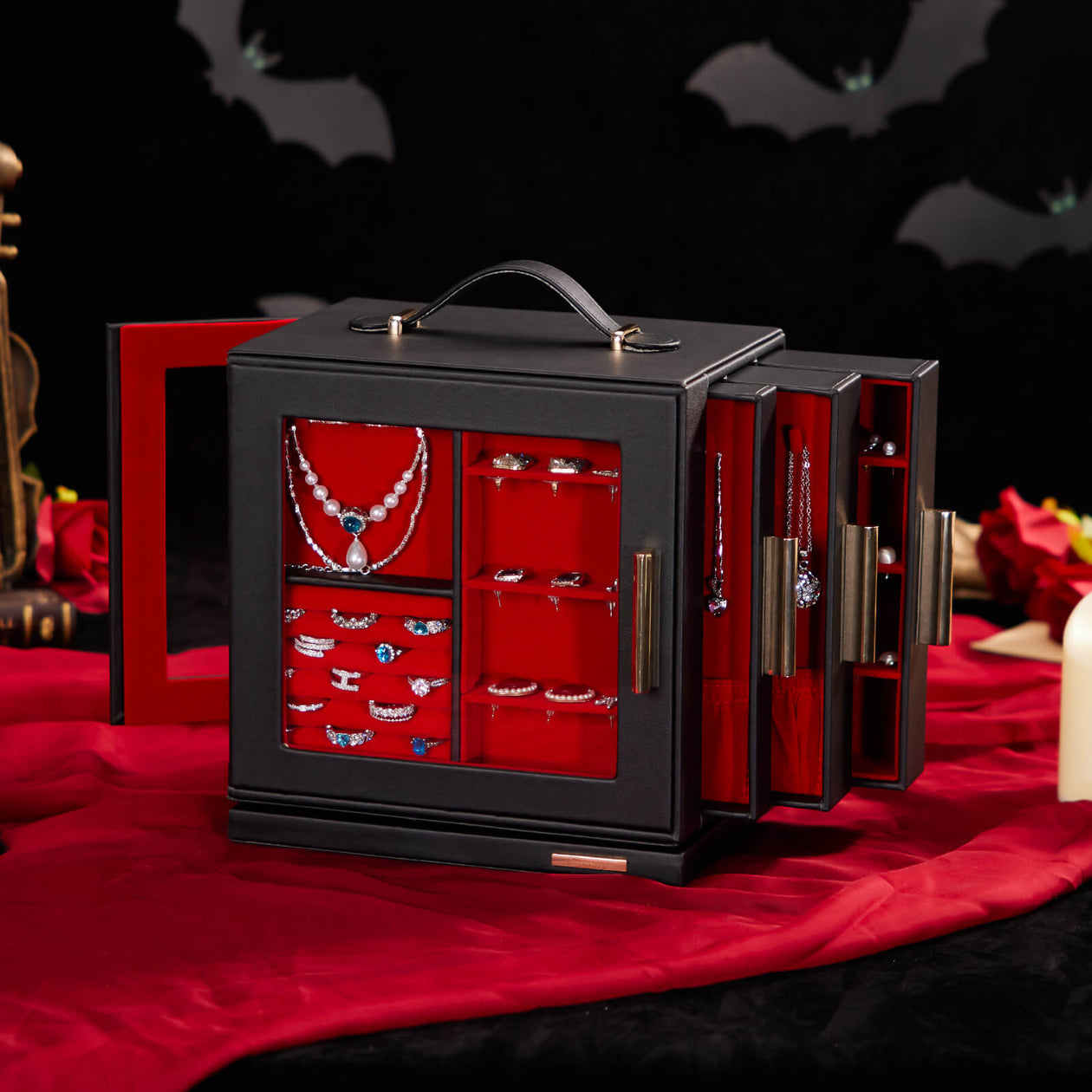 Yorbay Schmuckkästchen mit 360° Drehung Schwarz-Rot - SL008-C152 - 62 - Yorbay.de