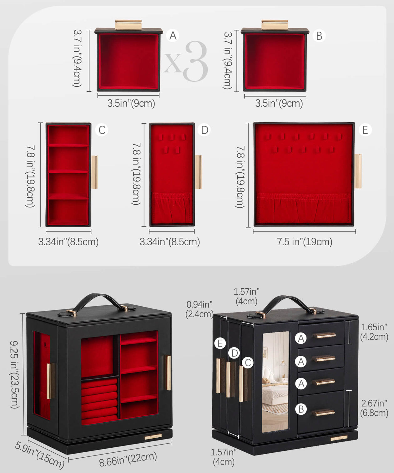 Yorbay Schmuckkästchen mit 360° Drehung Schwarz-Rot - SL008-C152 - 12 - Yorbay.de
