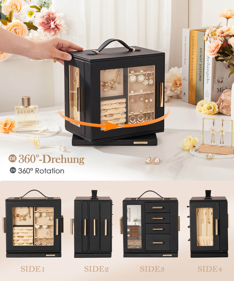 Yorbay Schmuckkästchen mit 360° Drehung, Klarem Schaufenster und 9 Schubladen - SL008 - C152 - 12 - Yorbay.de