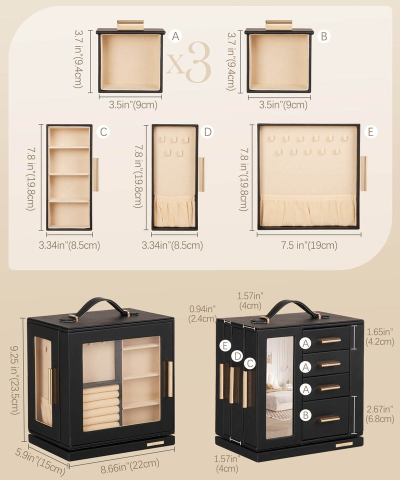 Yorbay Schmuckkästchen mit 360° Drehung, Klarem Schaufenster und 9 Schubladen - SL008 - C152 - 11 - Yorbay.de