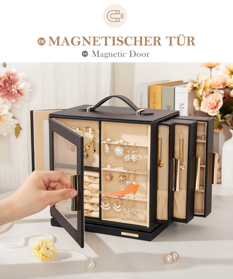 Yorbay Schmuckkästchen mit 360° Drehung, Klarem Schaufenster und 9 Schubladen - SL008 - C152 - 14 - Yorbay.de
