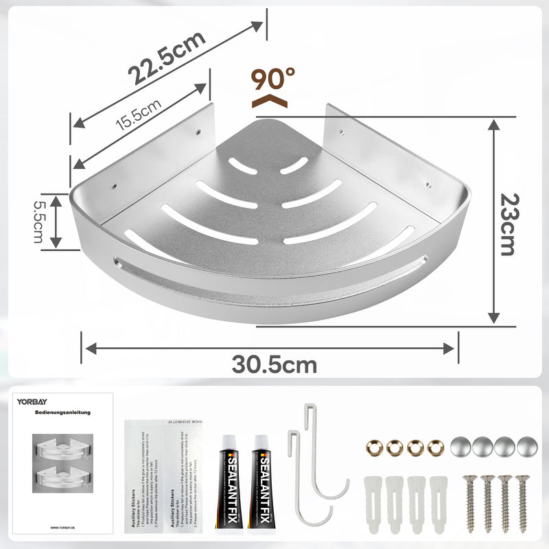 Yorbay 3 pieces shower shelf made of aluminum, no drilling required