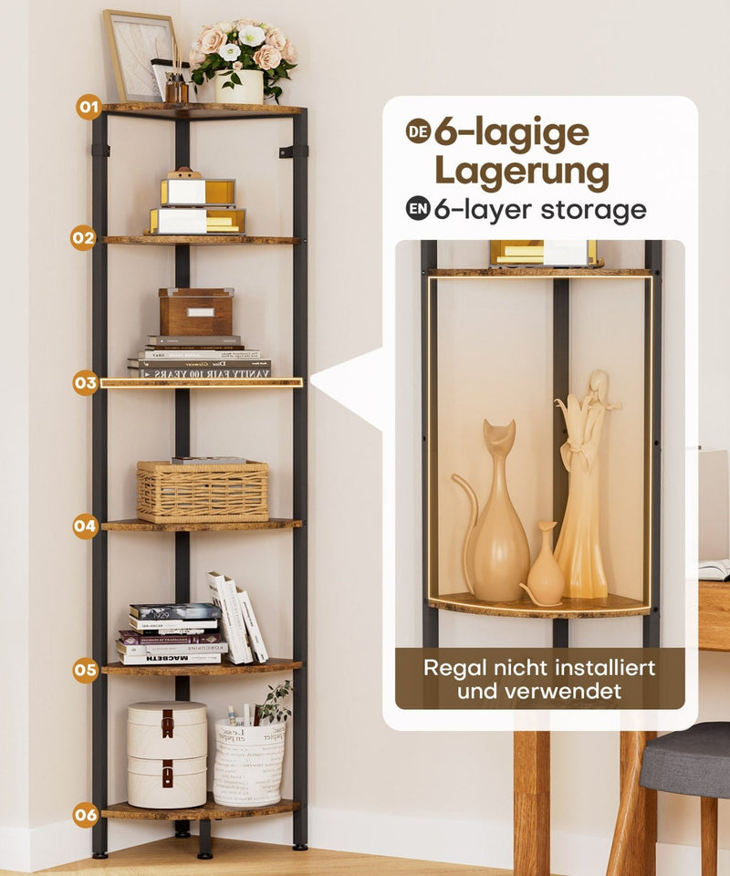 Eckregal mit 6 Ebenen im Industrie-Design, Standregal online kaufen —