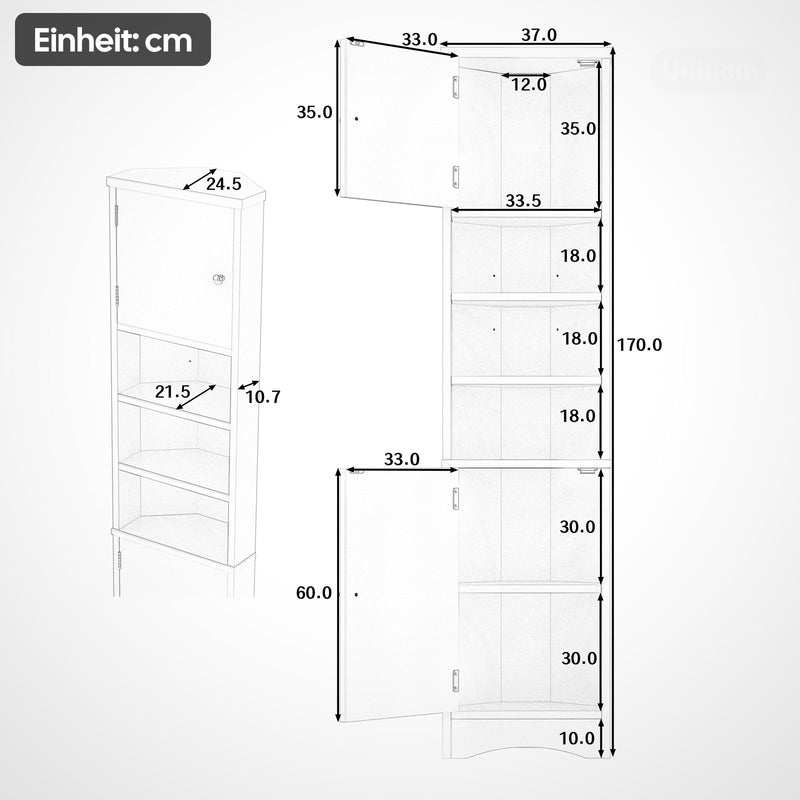 Dreieckiger Badezimmerschrank mit verstellbaren Ablageböden, 37 x 24,5 x 170 cm - YB - N877P296997E - 11 - Yorbay.de