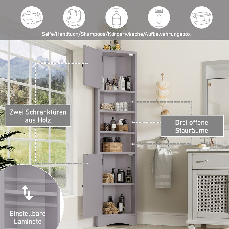 Dreieckiger Badezimmerschrank mit verstellbaren Ablageböden, 37 x 24,5 x 170 cm - YB - N877P296997E - 13 - Yorbay.de