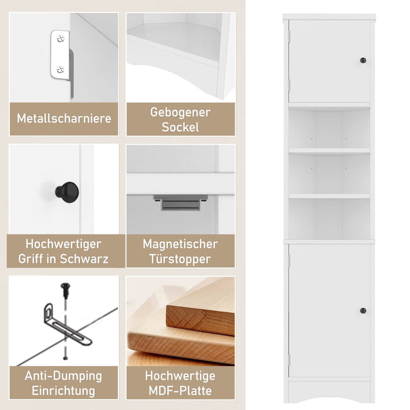 Dreieckiger Badezimmerschrank mit verstellbaren Ablageböden, 37 x 24,5 x 170 cm - YB - N877P296997K - 4 - Yorbay.de