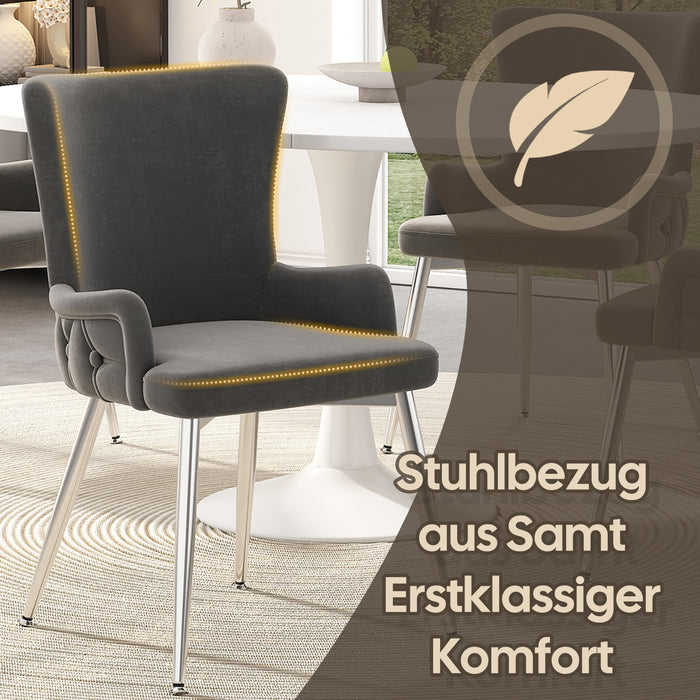 Samt-Esszimmerstuhl mit Metallbeinen, Beige / Grau