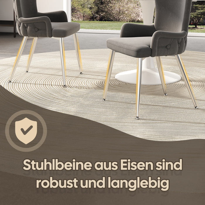 Samt-Esszimmerstuhl mit Metallbeinen, Beige / Grau