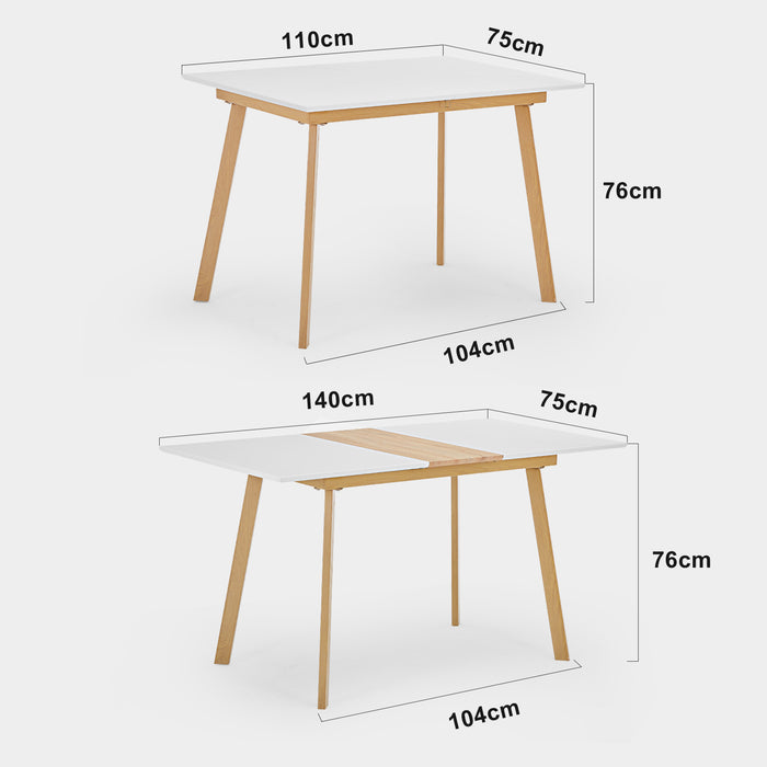 Ausziehbarer Esstisch, Mattweiße Tischplatte mit Massivholzeinlage - YB - 20230717WNA - 3 - Yorbay.de