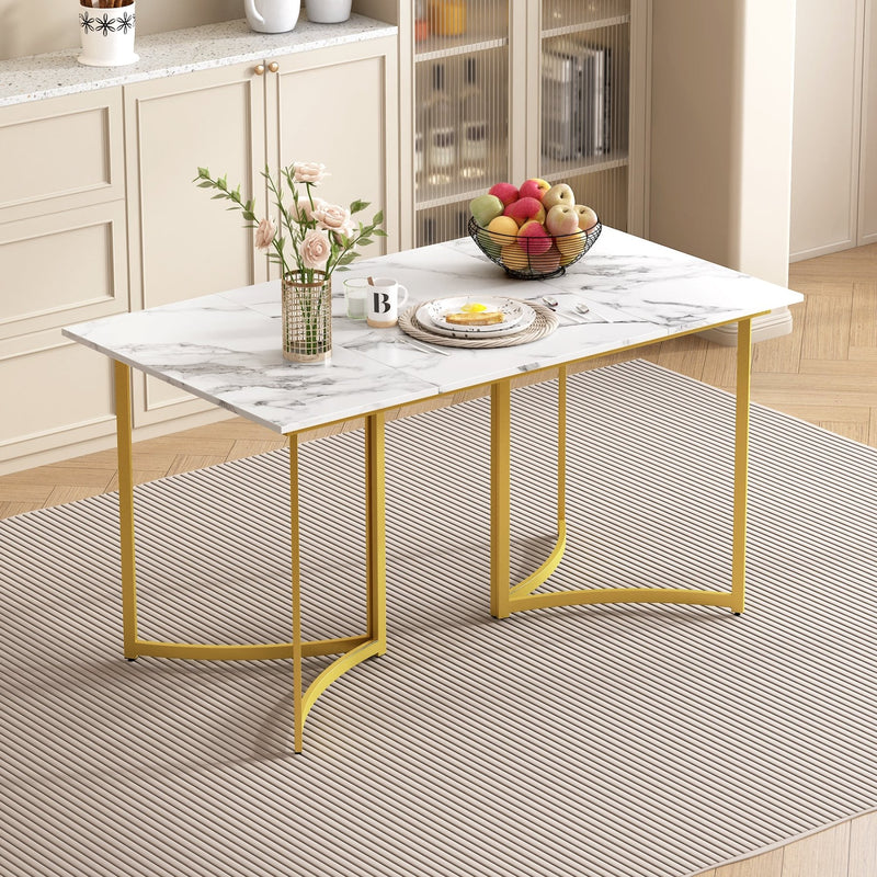 Esstisch mit Marmoroptik und gebogenen Metallbeinen - YB - N651P235762G - 10 - Yorbay.de