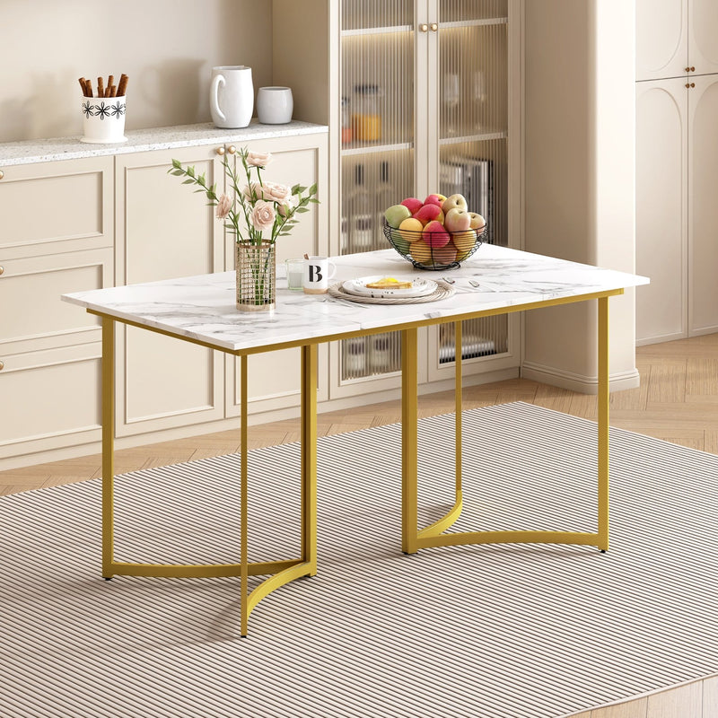 Esstisch mit Marmoroptik und gebogenen Metallbeinen - YB - N651P235762G - 15 - Yorbay.de