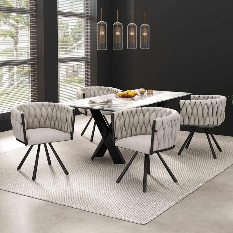 Leinen - Esszimmerstuhl, 360 - Grad drehbar, 2er Set / 4er Set / 6er Set - YB - N634P198449E - 5 - Yorbay.de