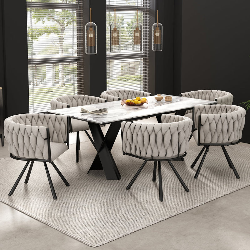 Leinen - Esszimmerstuhl, 360 - Grad drehbar, 2er Set / 4er Set / 6er Set - YB - N634P198449E - 6 - Yorbay.de