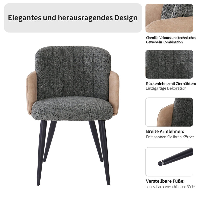 Polsterstuhl mit Armlehnen, grau, 2er Set / 4er Set / 6er Set - YB - N620P212572E - 5 - Yorbay.de