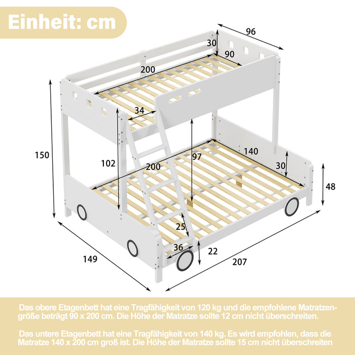 Etagenbett im Auto - Design für Kinder, 90x200 cm & 140x200 cm - YB - LDB00145AAK - 4 - Yorbay.de