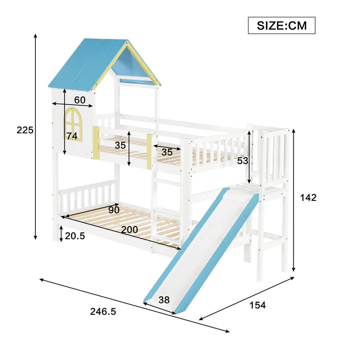 Etagenbett mit Rutsche und Fenster, Hausbett 90x200 cm - YB - N622T864390W - 3 - Yorbay.de