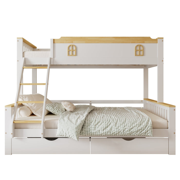 Etagenbett für Kinder mit Schrägleiter und Schubladen, 90x200 cm & 140x200 cm - YB - N622T654134W - 1 - Yorbay.de