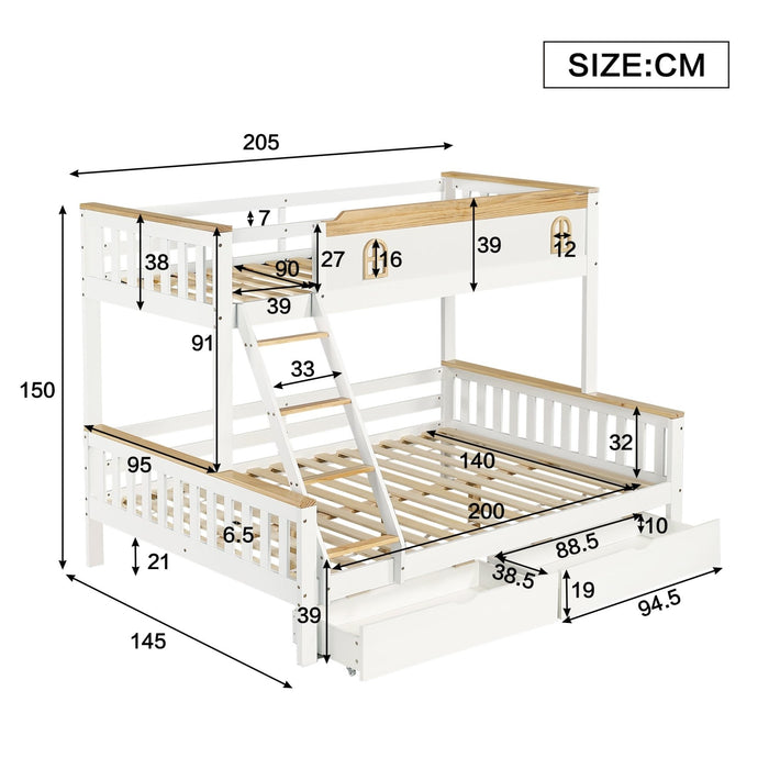 Etagenbett für Kinder mit Schrägleiter und Schubladen, 90x200 cm & 140x200 cm - YB - N622T654134W - 3 - Yorbay.de