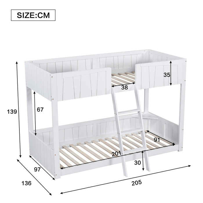 Kinder - Etagenbett mit Leiter, Regal und Sicherheitszaun – 90x200 cm, Weiß - YB - N622T827901K - 3 - Yorbay.de