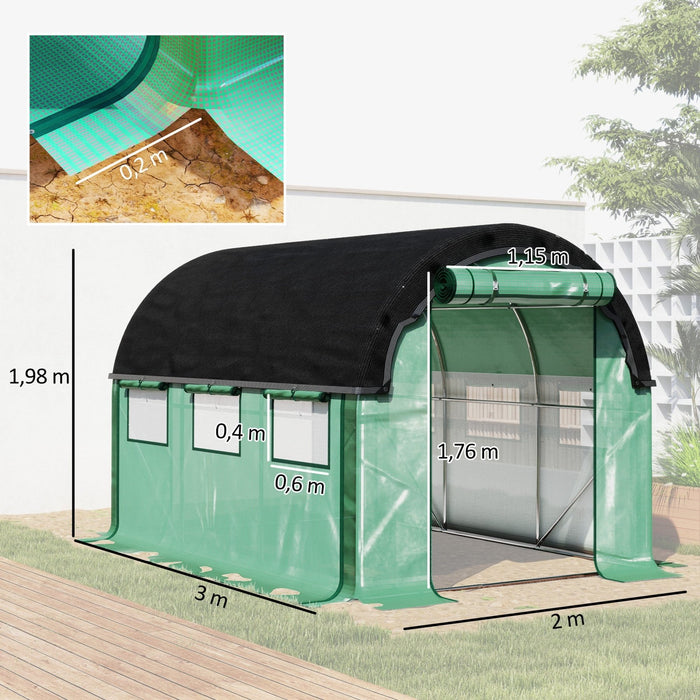 Tunnelgewächshaus mit 6 Fenstern, 300 x 200 x 200 cm - YB - T3323P301749 - 3 - Yorbay.de