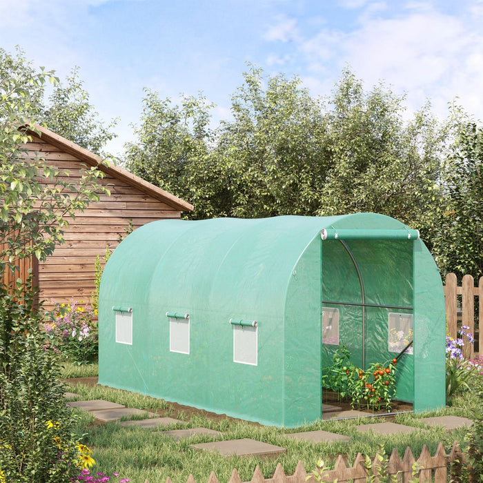 Foliengewächshaus mit Rundbogen & 6 Netzfenstern, 395 x 195 x 190 cm - YB - T3323P305523 - 2 - Yorbay.de